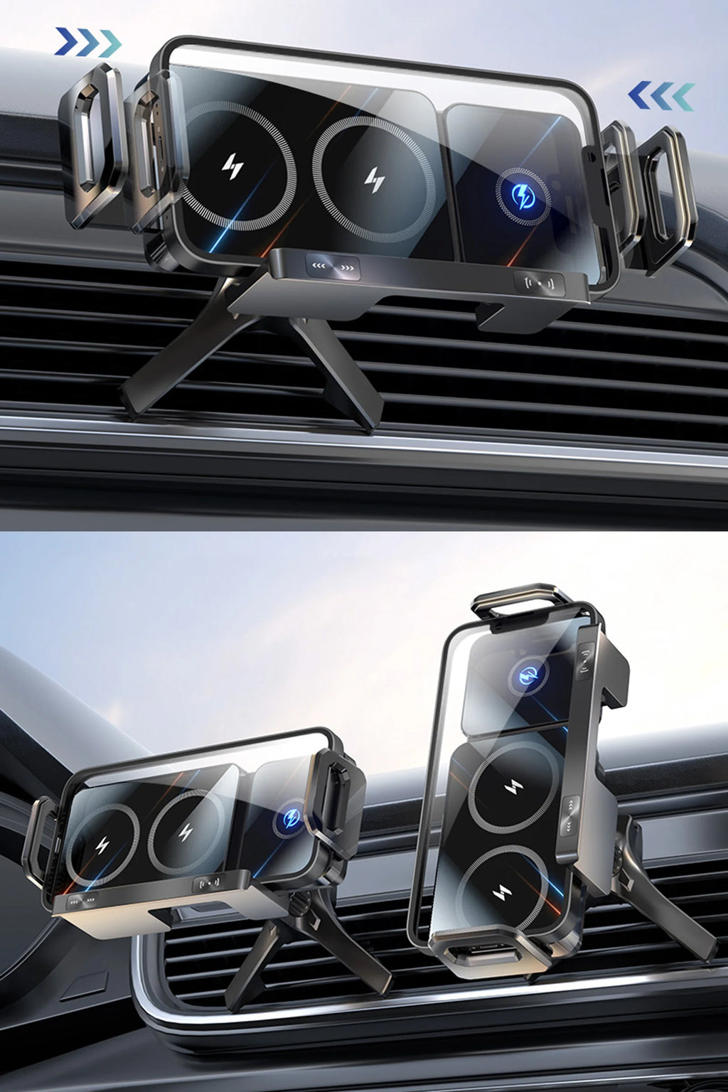 Foldable Phone Car Wireless Charger Mount Electric Clamping Rotation Universal Phone Holder For Galaxy Z Fold iPhone Xiaomi Pad