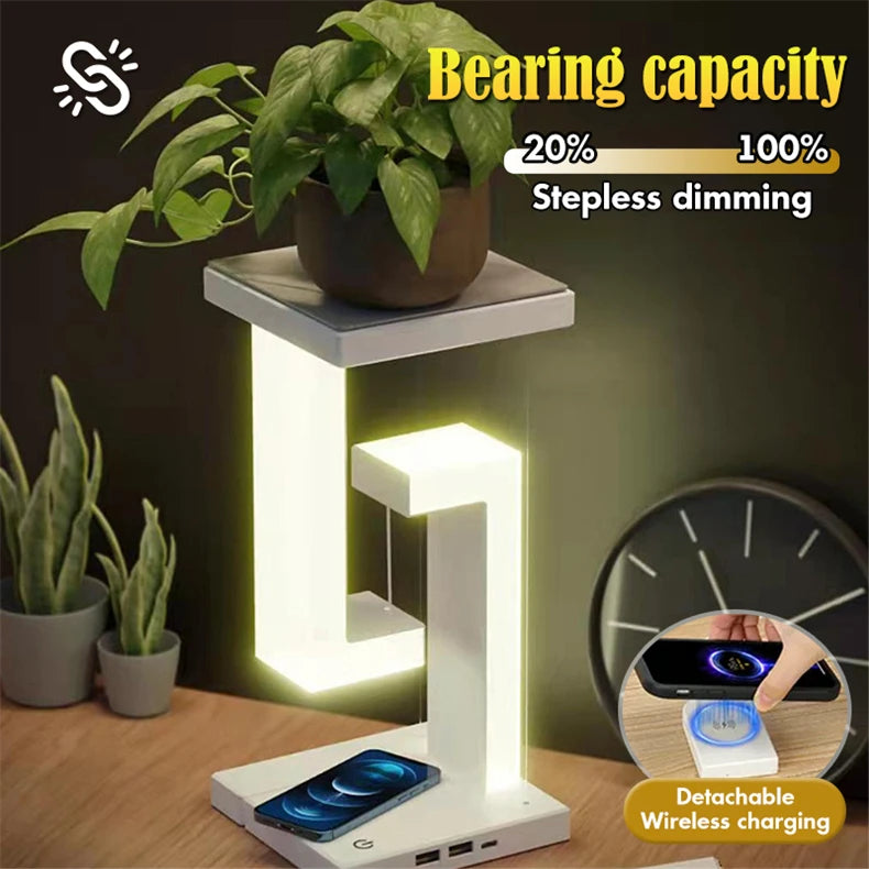INS LED Night Light Anti-Gravity Physics Balance Suspension Table Desk Lamp Phone Wireless Charger Home Decor Bedside Lighting