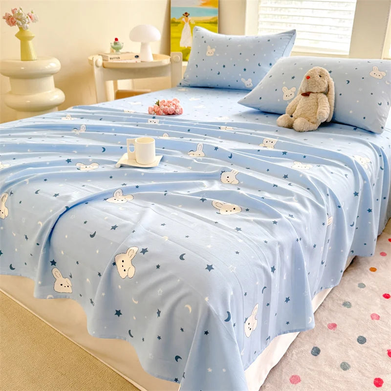 1pc Washed Cotton Flat Bed Sheets Single/Queen/King Size Bed Cover for Double Bed Flower Printed Soft Bed Sheets Top Sheets Set