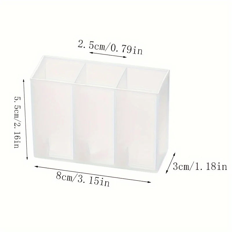 Transparent Wall-Mounted 3-Compartment Organizer - Self-Adhesive Storage Box for Makeup Brushes, Lipstick, Pens - With Shelves