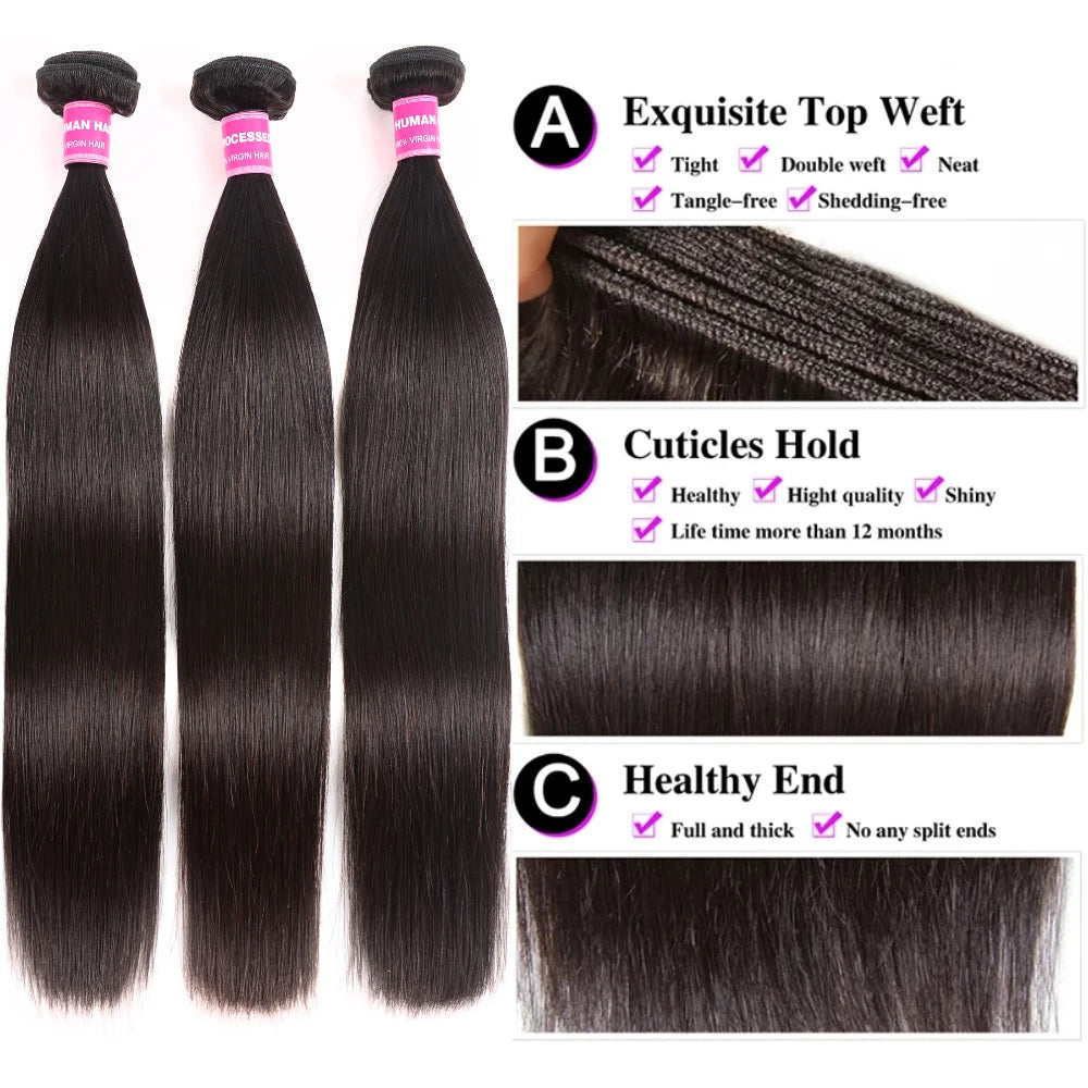 UNICE HAIR 30 Inch Brazilian Bone Straight Hair Bundles