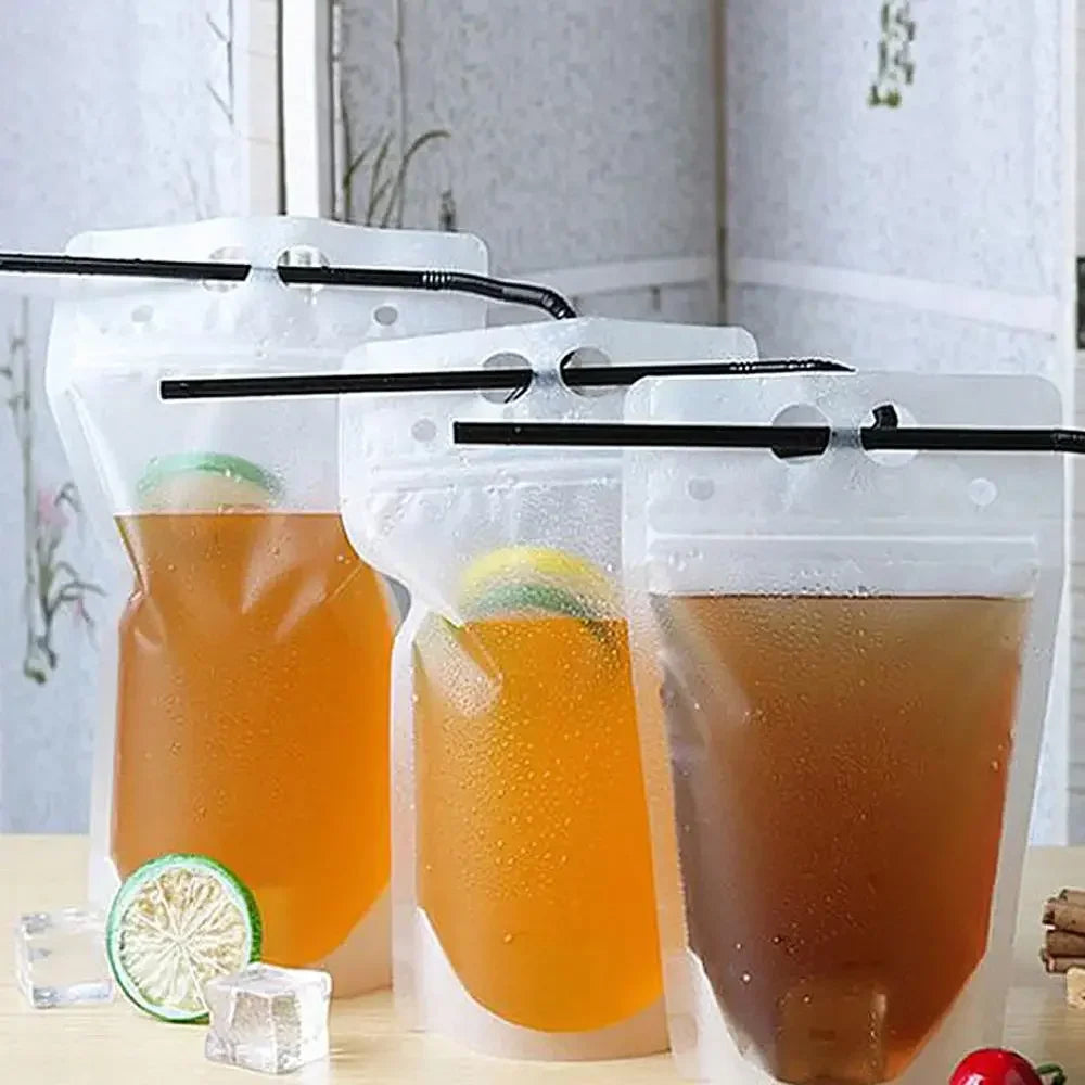 50Pcs Clear Plastic Drinking Packaging Bag Food Fresh Keeping Transparent Beverage Juice Milk Coffee Pouch Zip Bag Without Straw