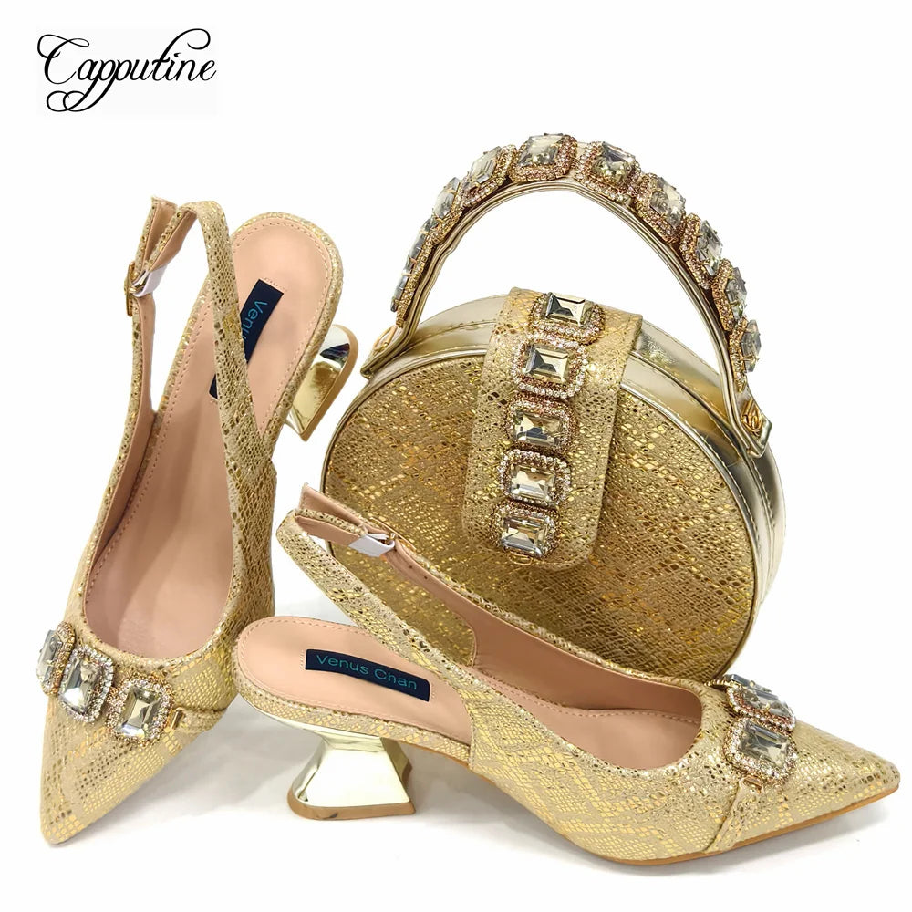 Wine Women Shoes And Bag Set Luxury African Ladies