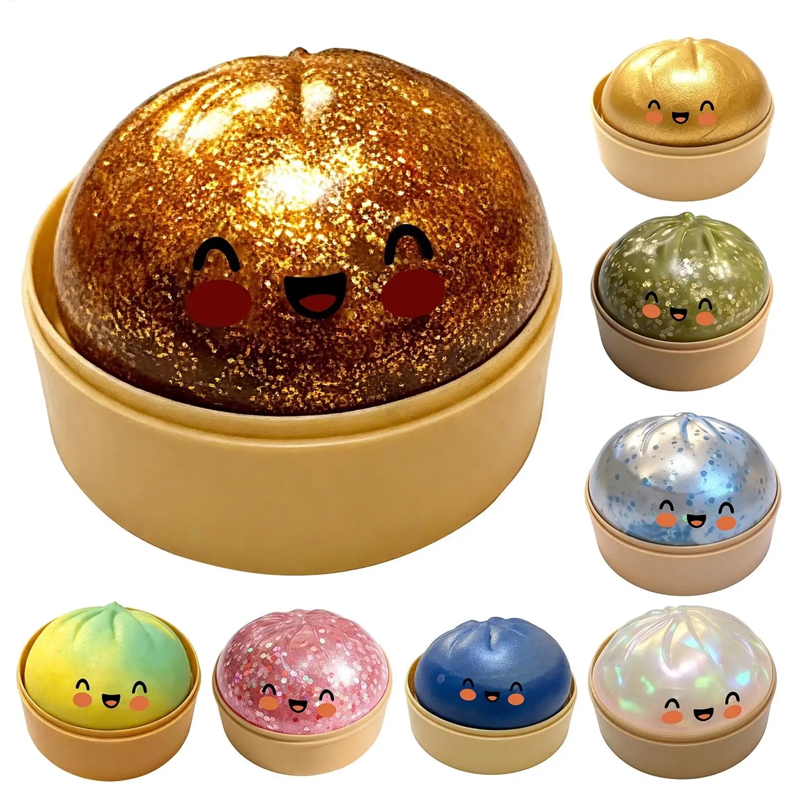 Colorful Bun Sensory Balls Giant Rainbow Dumpling-Shaped Stress-Relieving Ball Rare Pink Glittering Dumpling Soft Squeeze Toy