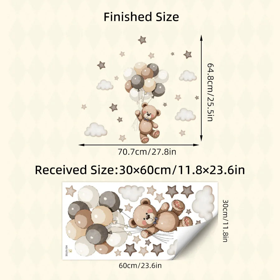 Cute Bear Moon Star Wall Stickers for Kids Rooms Girls Boys Baby Room Decoration Kawaii Cartoon Animal Nursery Wallpaper Vinyl