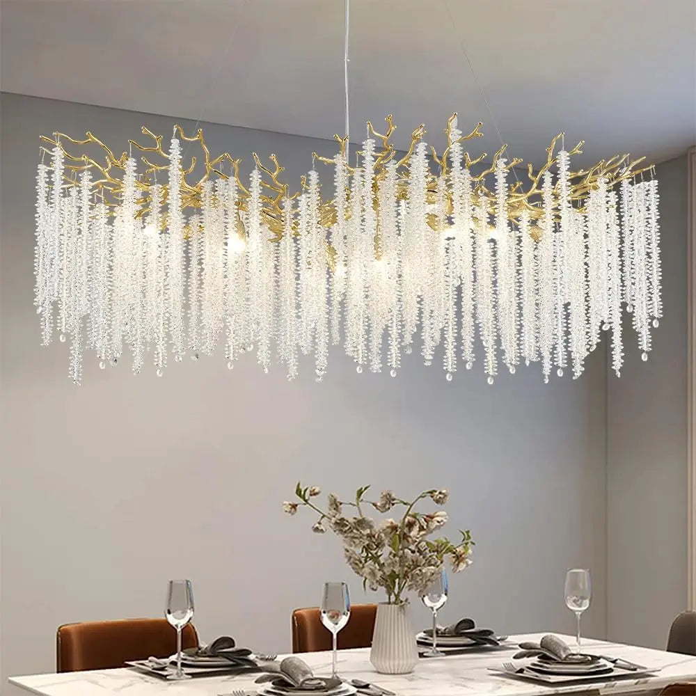 Artpad Luxury Round Crystal Chandelier Dining Room Bedroom Branch Crystal Hanging Pendant Chandelier for Kitchen Living Room