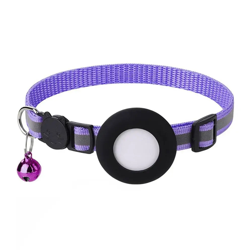 Pet Cat GPS Protective Sleeve With Bell Cute Reflective Cat Collar Address Night Tracking Cover Anti-Lost Cat Necklace