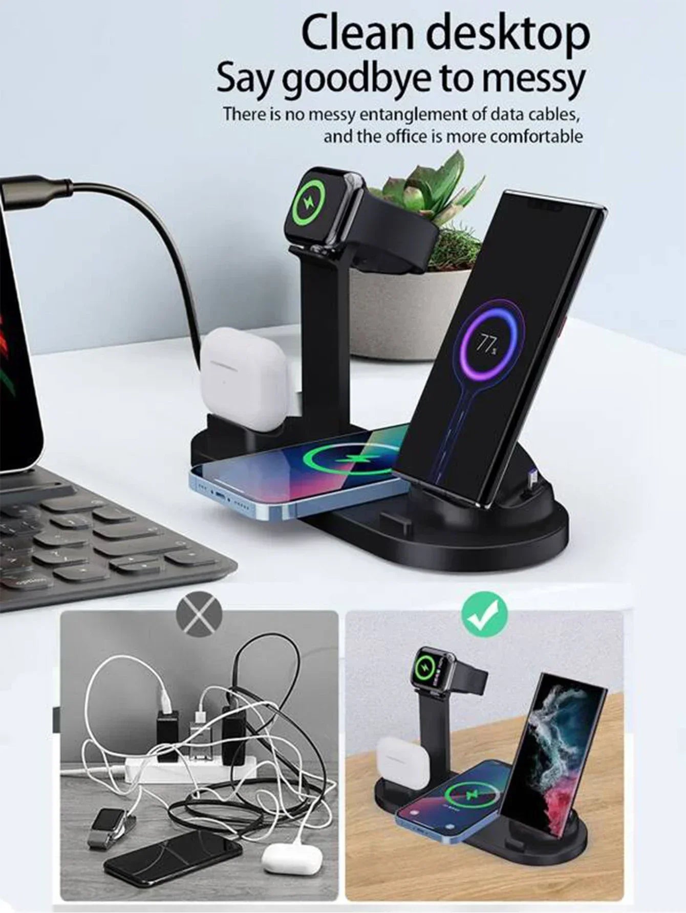 7 In 1 Wireless Charger Stand For iPhone 1-12 Apple Watch 9/8/7/6 Airpods Pro2/1 Phone Chargers Fast Charging Dock Station