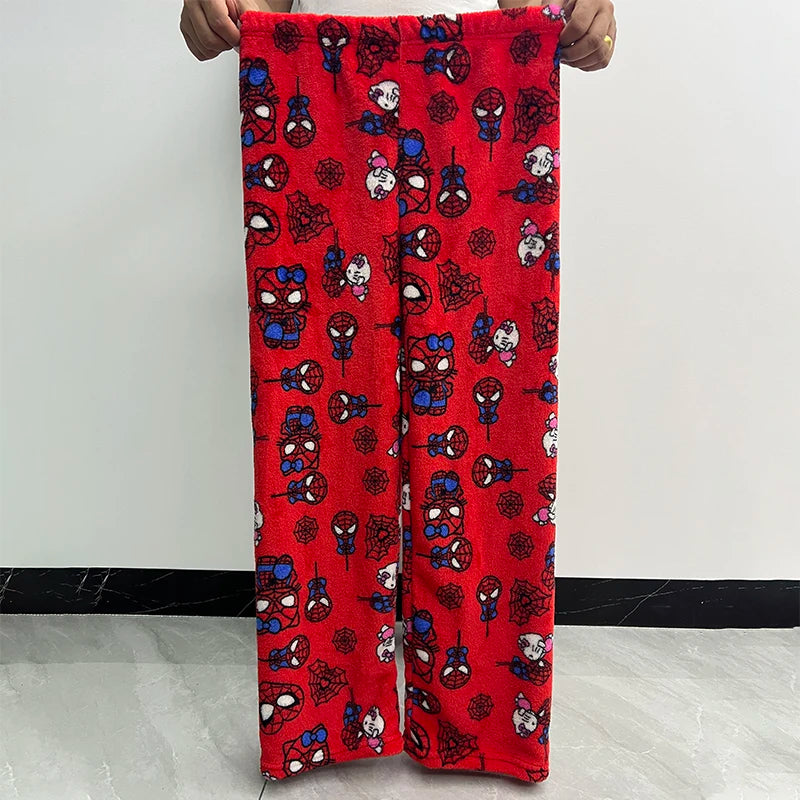 Kitty Spider-man Cotton Velvet Loose Pajamas Pajamas Long Pants Women's And Men's Cartoon Sleeping Casual Wear