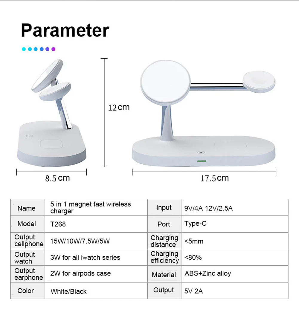 5 in 1 Magnetic Wireless Chargers Stand For iPhone 13 14 Charger Dock Station for Airpods Pro Wireless Charger With night light