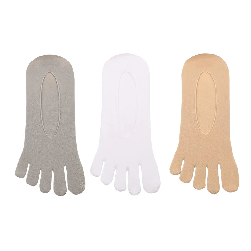 3 Pairs Men Invisible Toe Socks Thin Velvet Breathable Elastic Silicone Non-slip Five Finger Sock Comfortable Casual Slipper Sox