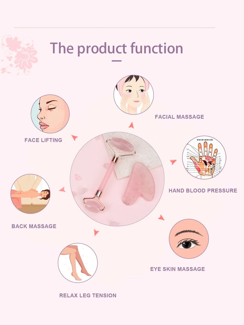 Natural Jade Face Roller Gua Sha Scraper Set Face Neck Body Skin Care Beauty Tool Portable Rose Quartz Facial Massager Tool