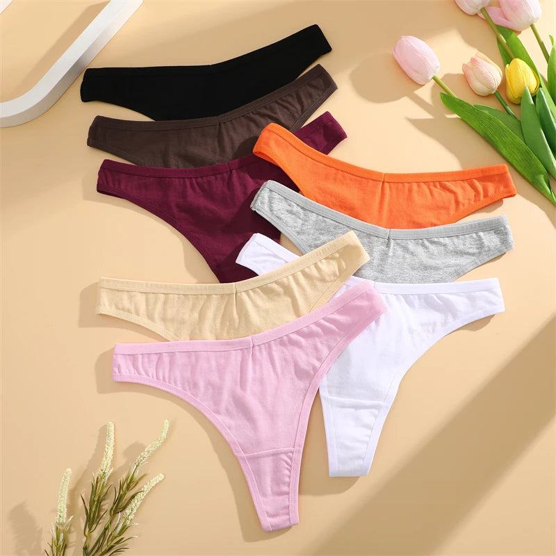 FINETOO 3Pcs Cotton Solid Thongs Women's Panties Sexy Low Waist Comfortable Underwear Female Breathable G-string Soft Lingerie