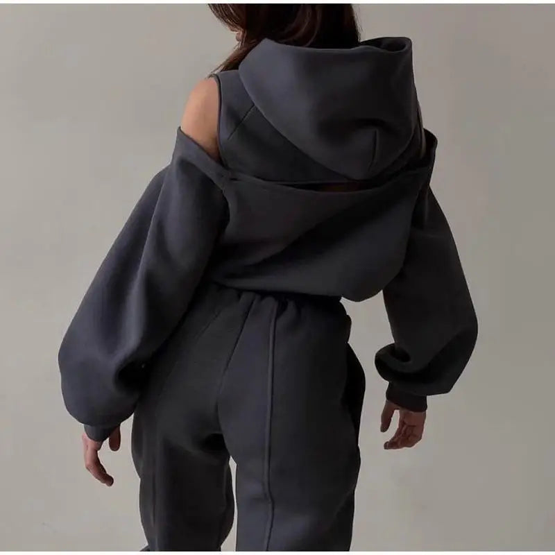 2024 Winter Two Piece Sets Women Tracksuit Oversized Suit Trouser Suits Female Sweatshirt Solid Sports Hoodie Sportswear Autumn