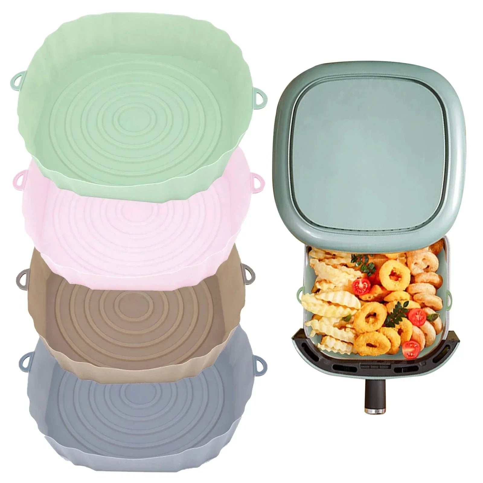 Silicone Basket for Air Fryer Oven Baking Tray Pizza Fried Chicken Silicone Mold Reusable Bakeware Liner Kitchen Accessorie