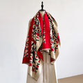 Women's Winter Luxury Thick Warm Pashmina Wrap Imitation Cashmere Scarf with Striped Jacquard Design for Casual Wear