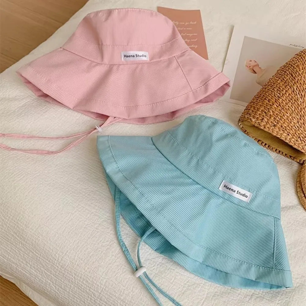 Y2K Wide Brim Fisherman Caps Candy Color with Rope Bucket Hats