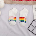 Harajuku cute rainbow ankle socks ladies funny kawaii color yellow white black cotton socks girls
