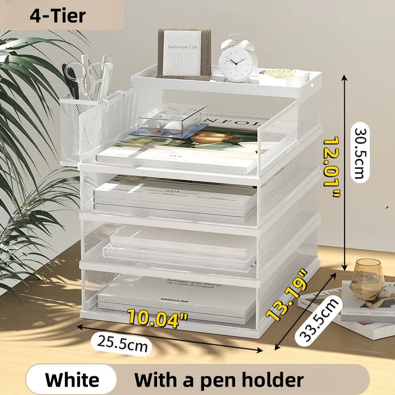 Metal Mesh Desk Organizer Box Office A4 Paper Organizer Document File Letter Book Pen Brochure Filling Tray Rack Shelf Carrier