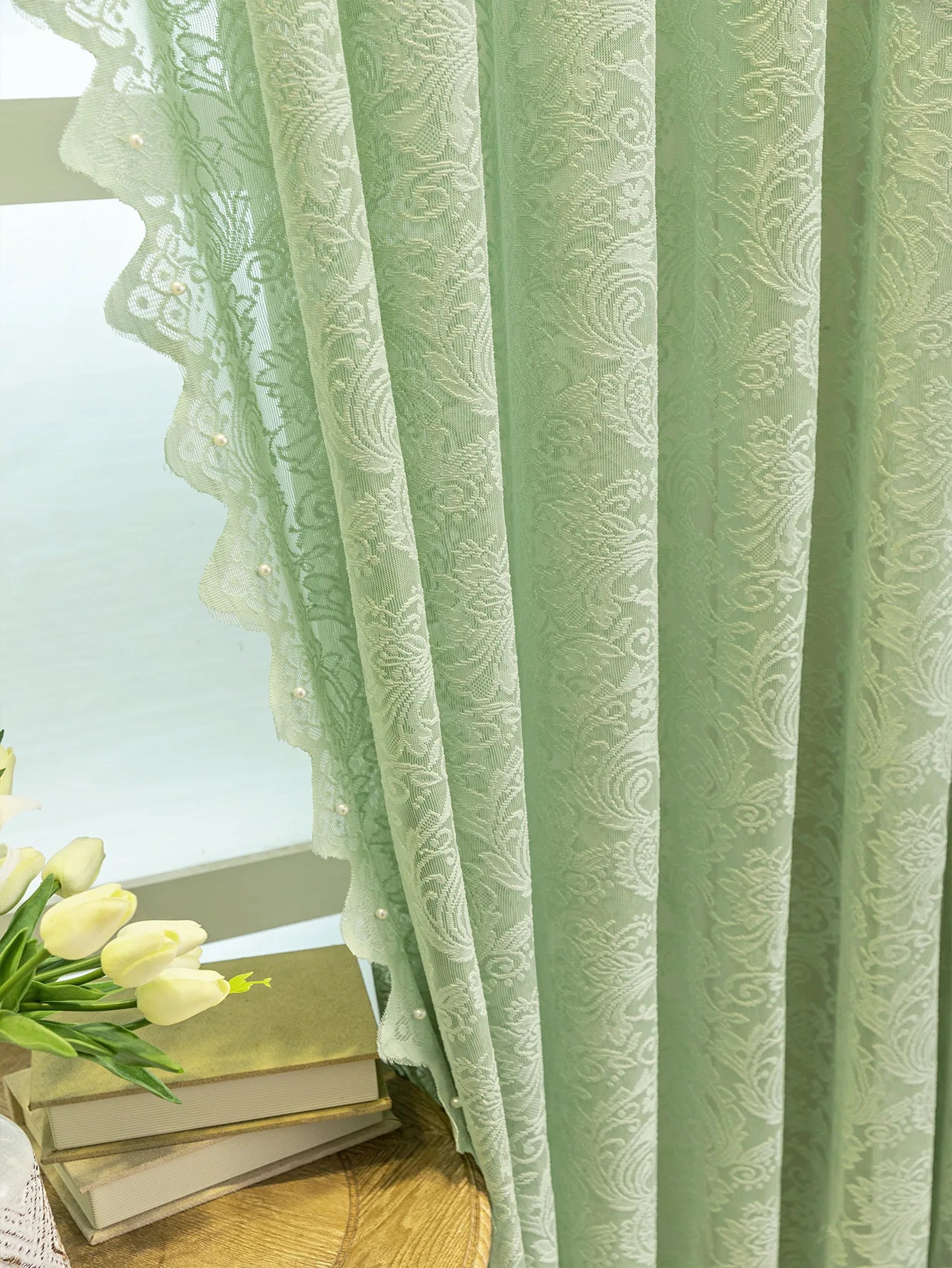 Lace Beaded Modern Simple Window Screen Curtains for Living Dining Room Bedroom