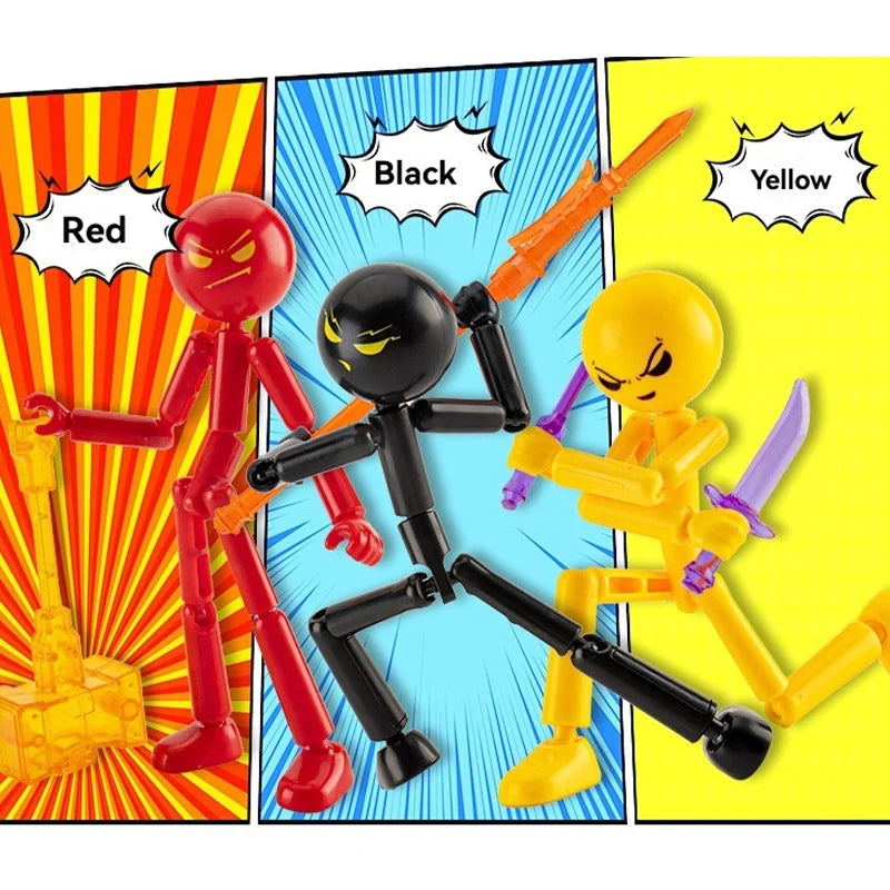 DIY Poseable Stick Man Figure Building Kit Articulated Action Figure with Weapons and Movable Limbs Assembly Toys for Kids Teens