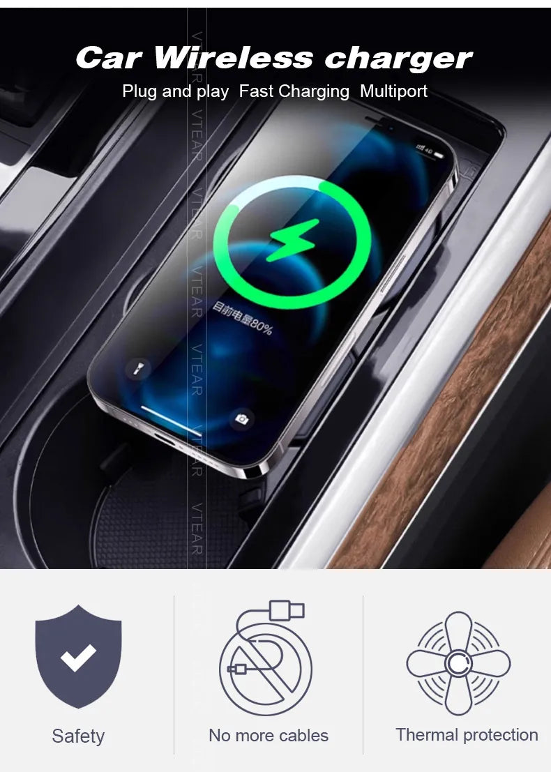 For Audi Q7 2020-2025/ Audi Q8 2017-2025 Car Wireless Charger with Expansion Cable Dual Port Type-C Fast Charging Adapter