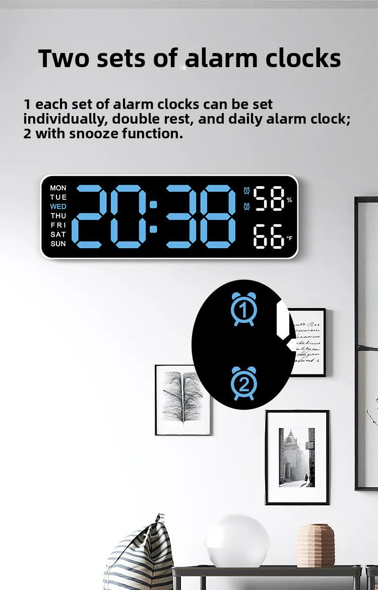 Hot 9 Inch Large Digital Wall Clock USB Powered TEMP Humidity Week Auto Dimmer DST Table Clock 12/24H Electronic LED Alarm Clock