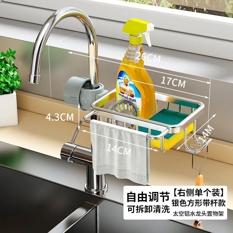 Kitchen Aluminum Sink Storage Rack Sponge Drain Holder Drainer Faucet Shelf Basket Towel Organizer Bathroom Accessories