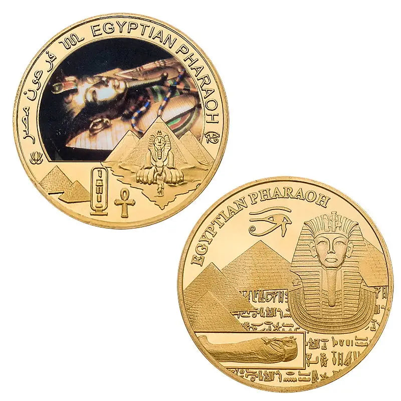 Egyptian Pharaoh Gold Plated Commemorative Coin Egypt Challenge Coin Art Craft Souvenir Business Gift for Collection Home Decor