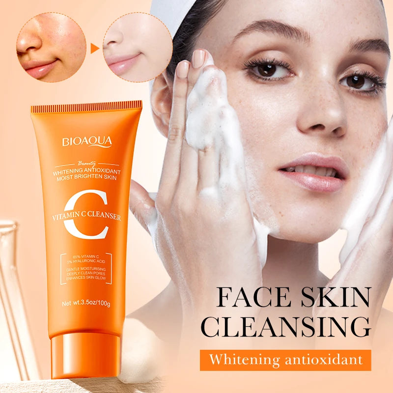 BIOAQUA Vitamin C Facial Cleanser Moisturizing Whitening Anti Wrinkles Face Wash Foam Face Cleanser Facial Skin Care Products