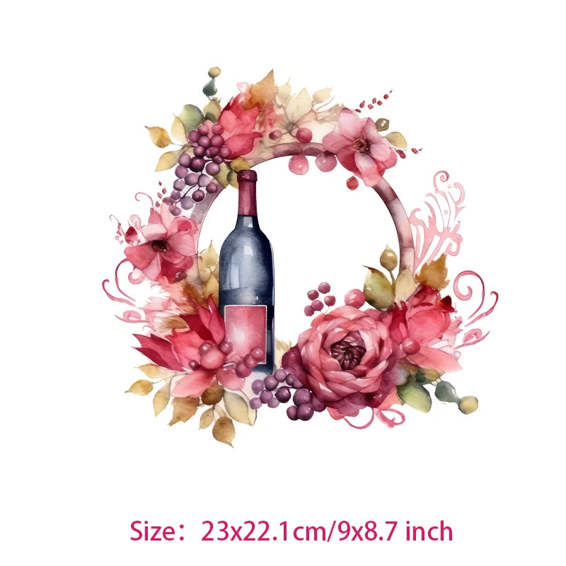 Interesting watercolor wine Glass flower Heat Transfer On Children's clothing dtf transfers ready to press iron on heat transfer