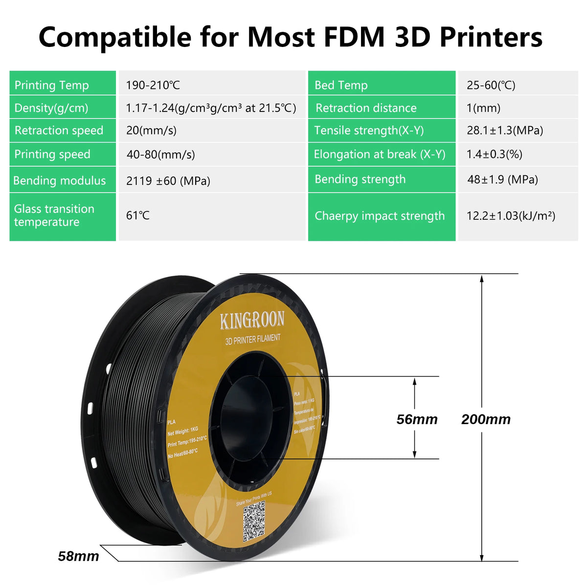 KINGROON 10KG PLA Filament PETG 3D Filament 1.75mm For