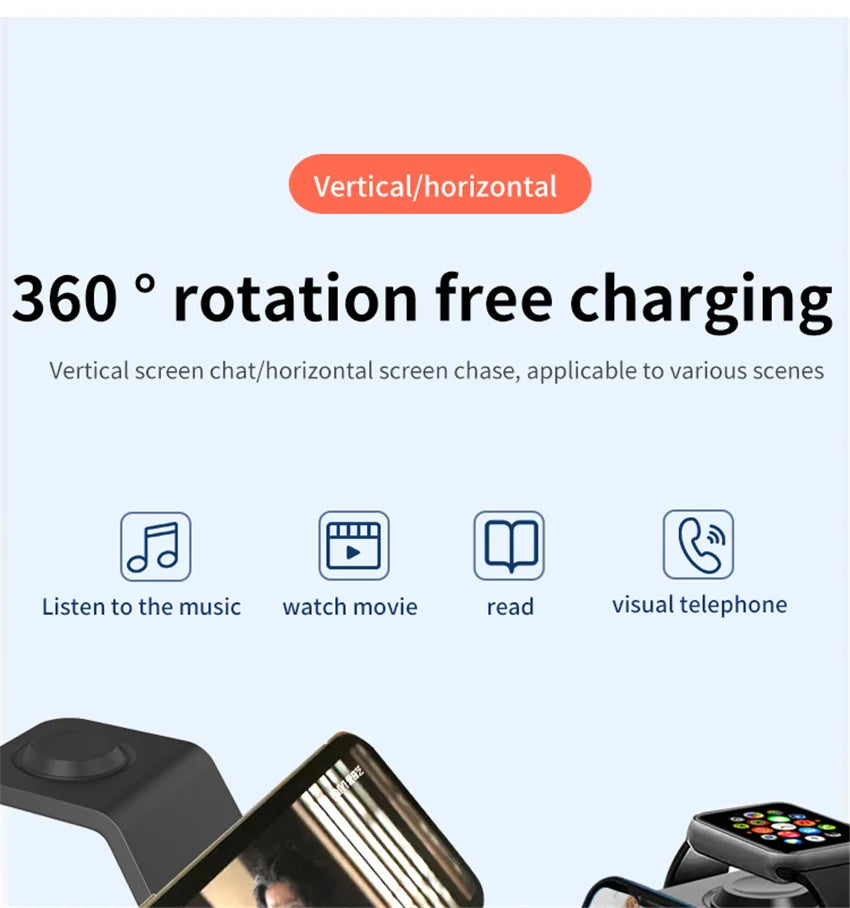 3 in 1 Wireless Charger Stand Fast Charging Dock Station for iPhone 17-12 X XR 8 Apple Watch 6 7 8 iWatch Airpods Pro