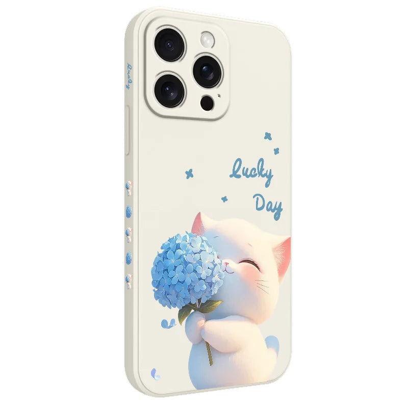Blue Silk Cat Phone Case for IPhone 18 Pro Max Liquid Silicone