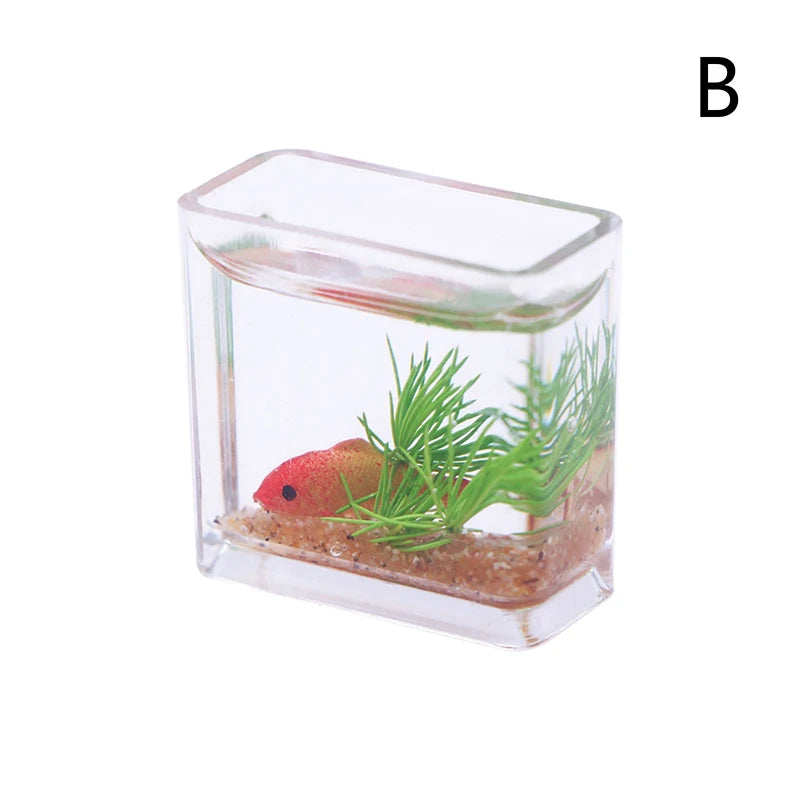 1Pc 1:12 Dollhouse Miniature Fish Tank Simulation Aquarium Home Decor Toy Doll House Accessories