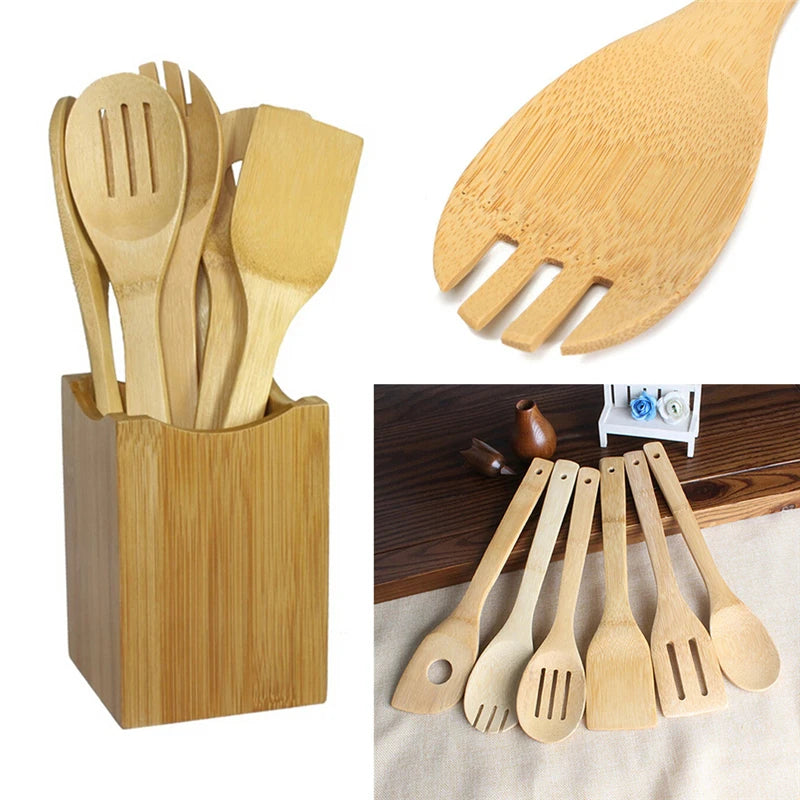 Bamboo Spoon Spatula Kitchen Utensil Wooden Cooking Tool Mixing
