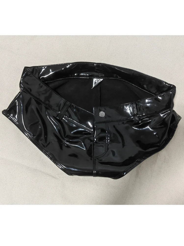 S-5XL Low Waist Wet Look PVC Shorts Shiny PU Leather Hot Pants Short Jeans Sexy Micro Mini Bermudas Trunks Clubwear Streetwear