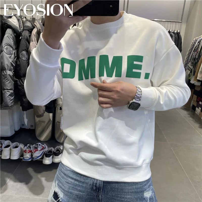 Long Sleeve Men's Pullover Hoodie Autumn Winter New Letter Printing Sweater Casual Harajuku Round Neck Plush Sweatshirt Top