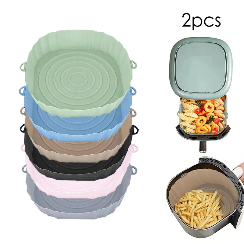 Silicone Basket for Air Fryer Oven Baking Tray Pizza Fried Chicken Silicone Mold Reusable Bakeware Liner Kitchen Accessorie