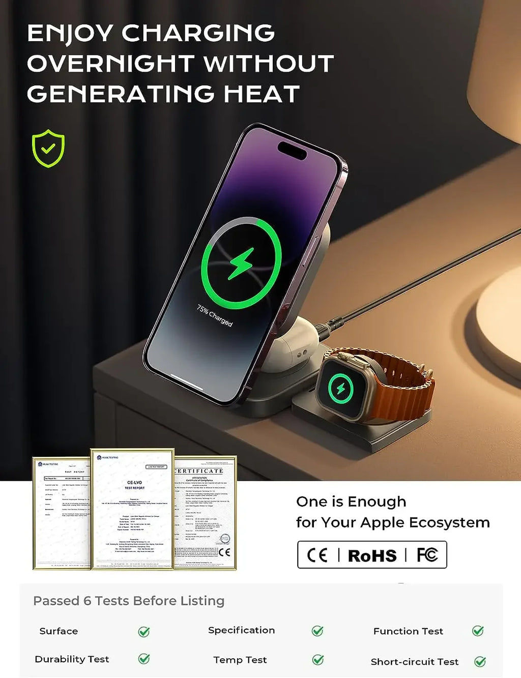 3 in 1 Tiny Foldable Wireless Charger Stand for iPhone 15 14 13 12 Pro Max Apple Watch 8 7 Holder Magnetic Fast Charging Station