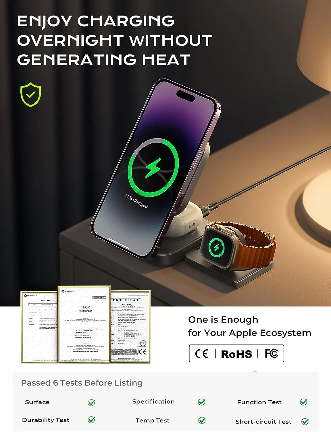 3 in 1 Tiny Foldable Wireless Charger Stand for iPhone 15 14 13 12 Pro Max Apple Watch 8 7 Holder Magnetic Fast Charging Station