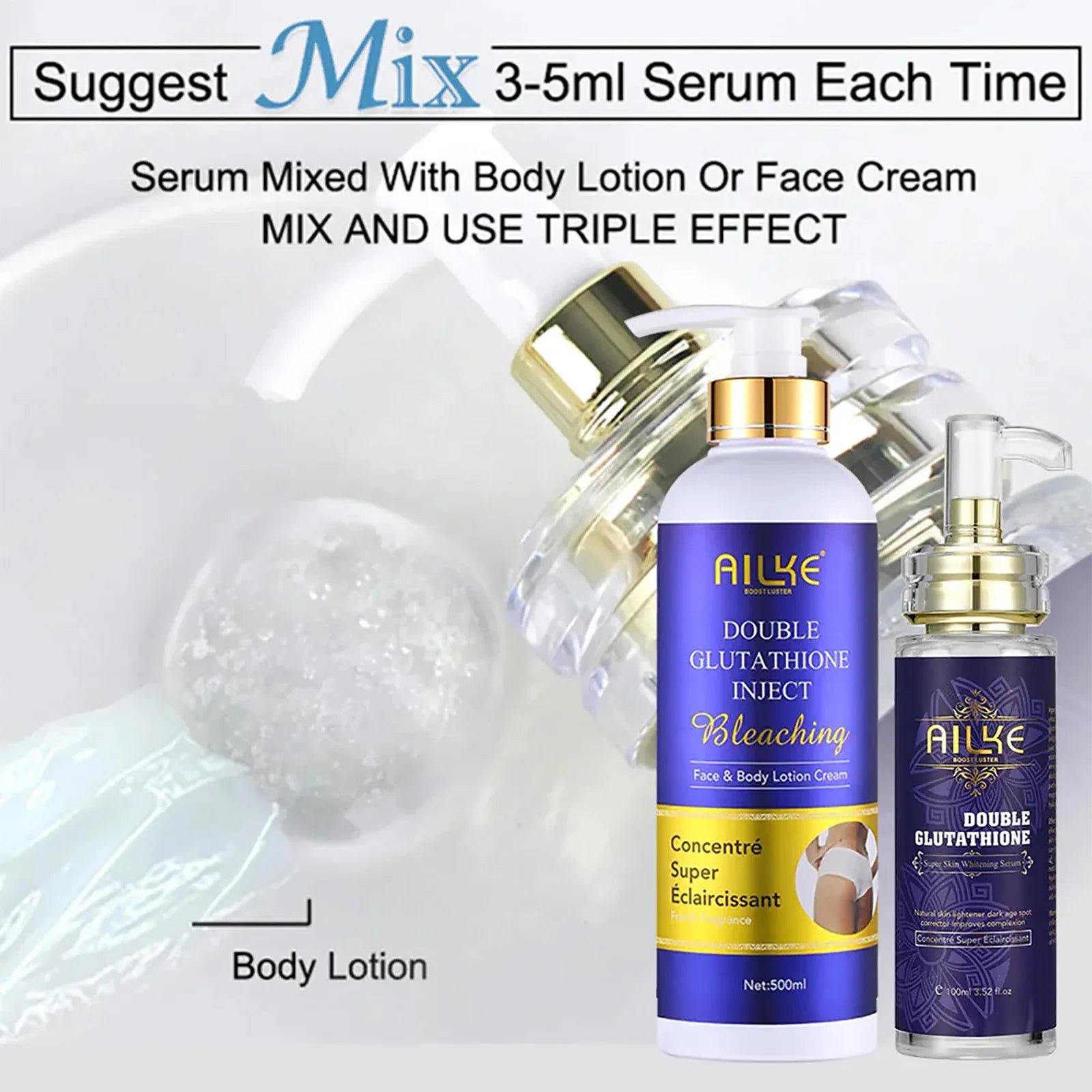 AILKE Whitening Skin Care Set, Lightening, With Double Glutathione, Reduce Black, Dark and White Spots, For All Skin Types
