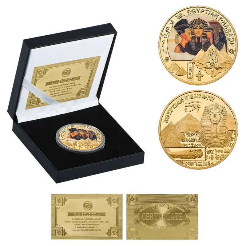 Egyptian Pharaoh Gold Plated Commemorative Coin Egypt Challenge Coin Art Craft Souvenir Business Gift for Collection Home Decor