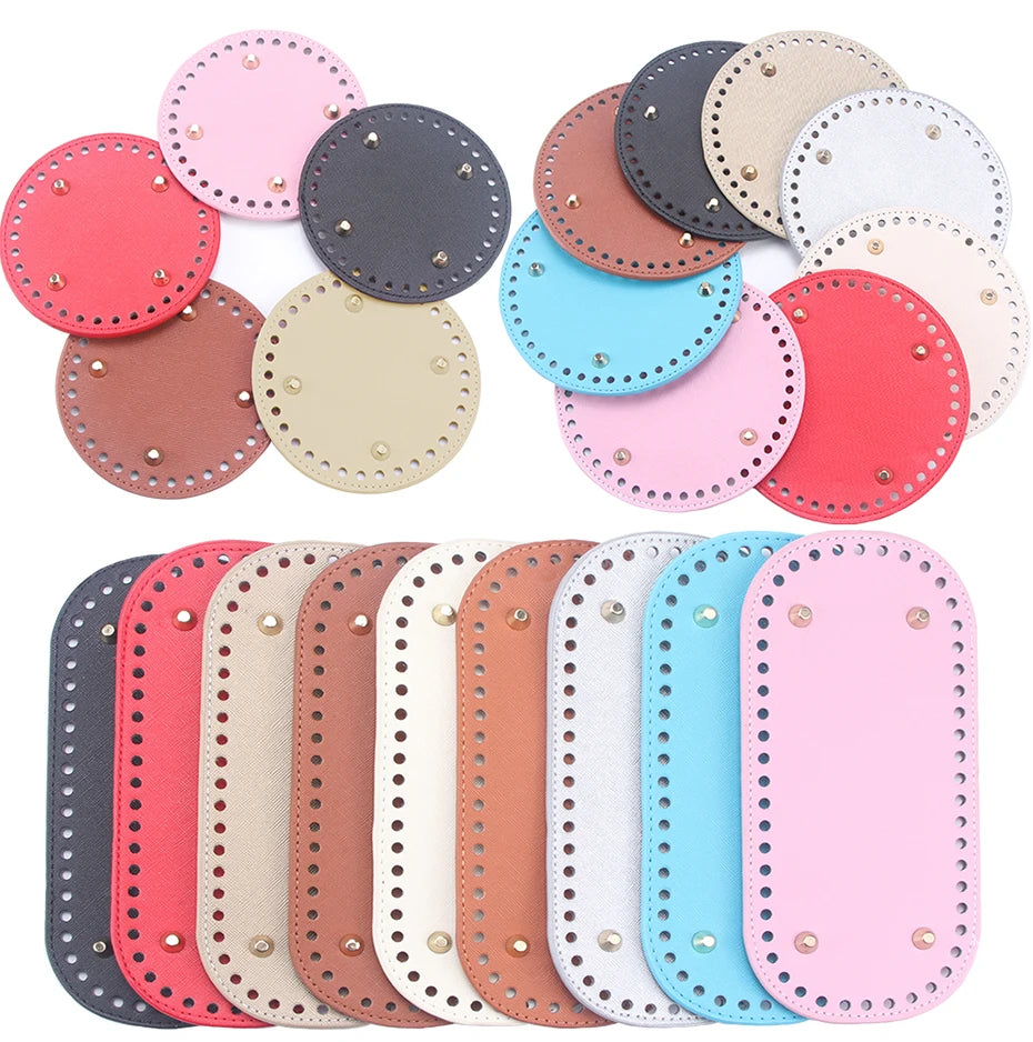 QJH 1 Pcs PU Leather Oval/Round Long Knitting Crochet Bags Bottom for Thick Yarn DIY Weaving Supplies Home Decor Purse Making
