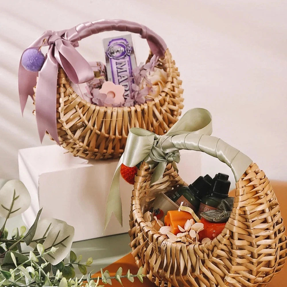 Wicker Basket Woven Basket With Handle Wedding Flower Girl Baskets Sturdy Picnic Home Decor