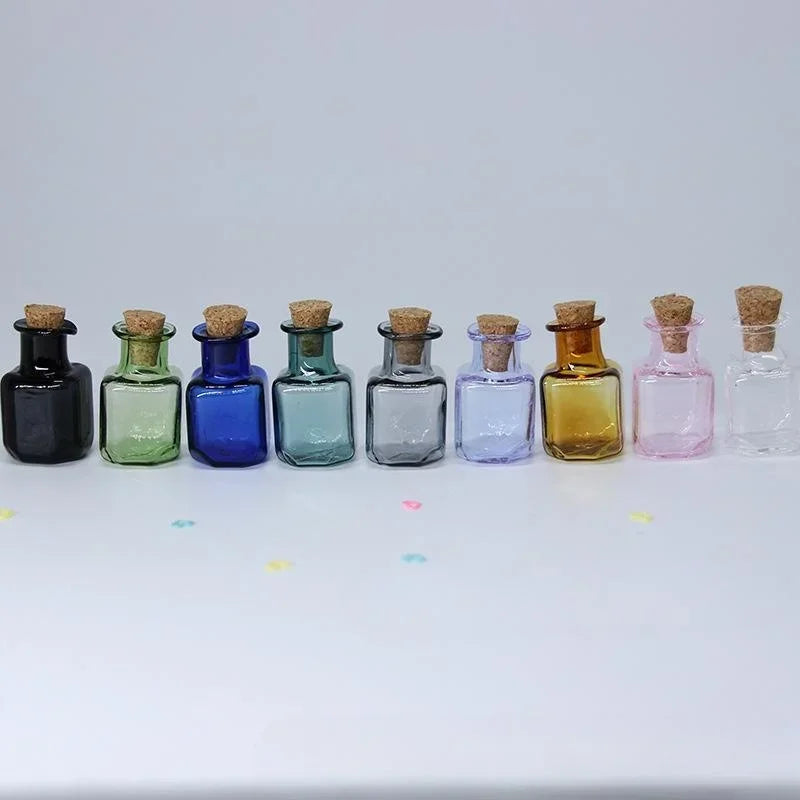 9pcs Mini Glass Color Bottles with Cork Stopper Wishing Bottles Gift Pendants DIY Home Decor Crafts Microlandscape Miniature