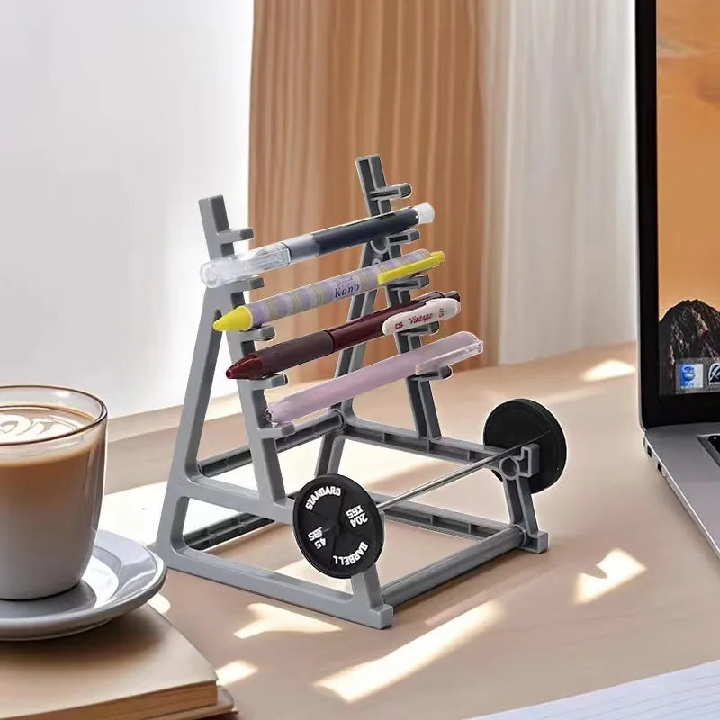 Metal Barbell Pen Holder Multipurpose Fitness Desk Organizer for Glasses Stationery Gym Home Office Decor Storage Accessory