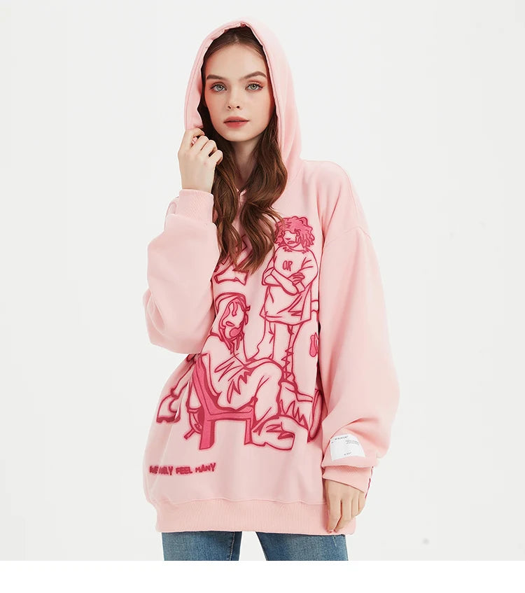 2025 Men Streetwear Pink Hoodie Sweatshirt Funny Cartoon Graphic Hoodie Autumn Harajuku Anime Hooded Pullover Hip Hop Hipster