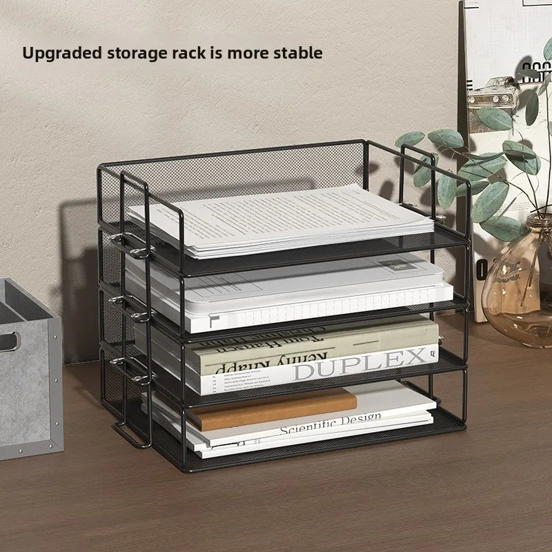 Stackable Paper Tray Desk Organizer, 4-Tier Metal Mesh Letter Organizers for School Multi-Functional Desktop Storage