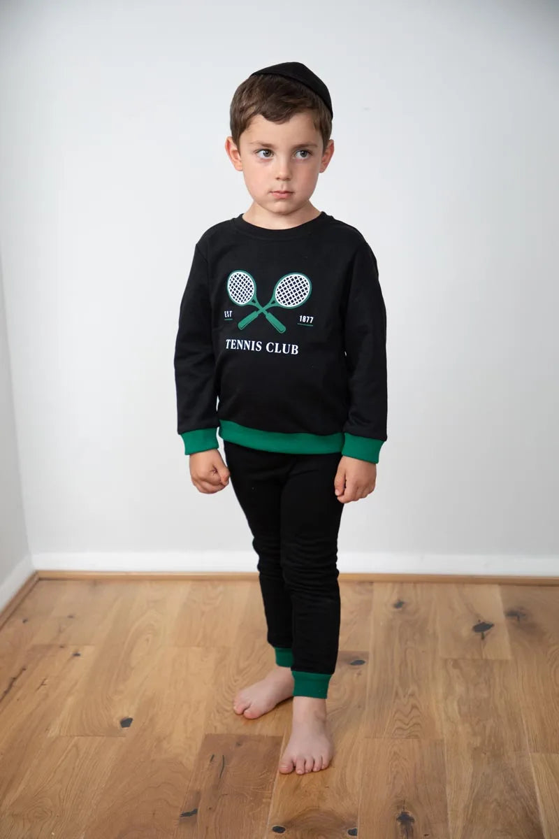 Children  fall winter cotton girl dress boy girl sweatshirt tennis printed dress top & romper family matching clothes